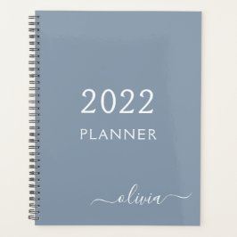 Stoffig Blauw Minimalistisch Modern Elegant Monogr Planner