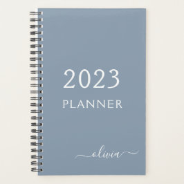 Stoffig Blauw Minimalistisch Modern Elegant Monogr Planner