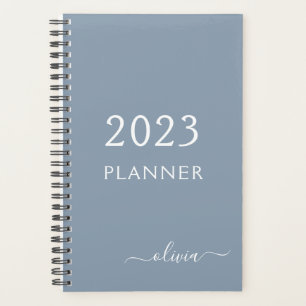 Stoffig Blauw Minimalistisch Modern Elegant Monogr Planner