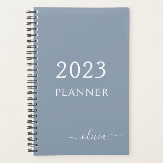 Stoffig Blauw Minimalistisch Modern Elegant Monogr Planner (Voorkant)
