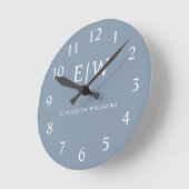 Stoffig Blauw Minimalistisch Modern Elegant Monogr Ronde Klok (Hoek)