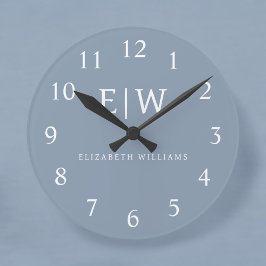 Stoffig Blauw Minimalistisch Modern Elegant Monogr Ronde Klok