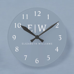 Stoffig Blauw Minimalistisch Modern Elegant Monogr Ronde Klok