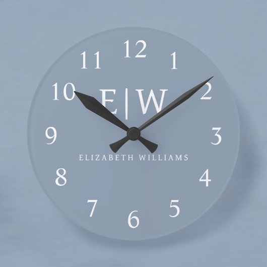 Stoffig Blauw Minimalistisch Modern Elegant Monogr Ronde Klok