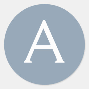 Stoffig Blauw Minimalistisch Modern Elegant Monogr Ronde Sticker