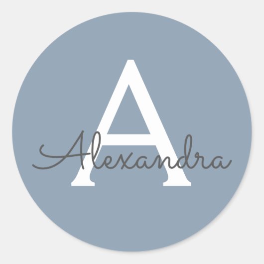 Stoffig Blauw Minimalistisch Modern Elegant Monogr Ronde Sticker (Voorkant)