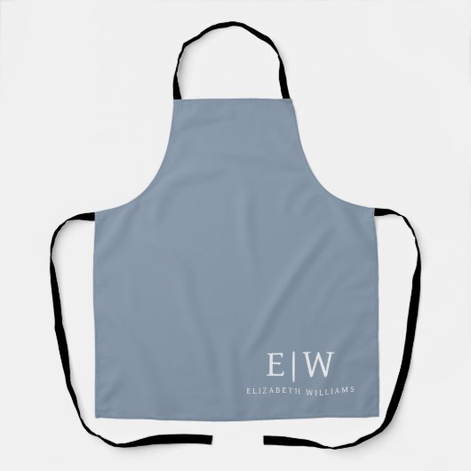 Stoffig Blauw Minimalistisch Modern Elegant Monogr Schort (Voorkant)