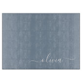 Stoffig Blauw Minimalistisch Modern Elegant Monogr Snijplank (Voorkant)