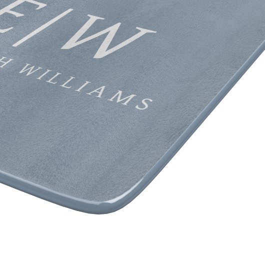 Stoffig Blauw Minimalistisch Modern Elegant Monogr Snijplank (Hoek)