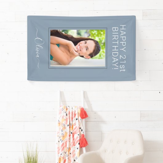 Stoffig Blauw Minimalistisch Modern Elegant Monogr Spandoek (Insitu)