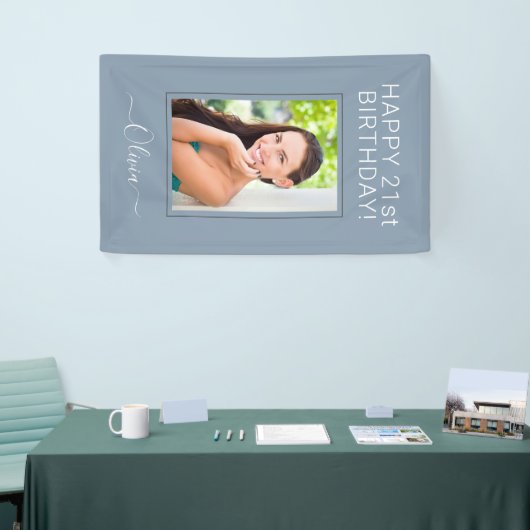 Stoffig Blauw Minimalistisch Modern Elegant Monogr Spandoek (Beurs)