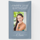 Stoffig Blauw Minimalistisch Modern Elegant Monogr Spandoek (Verticaal)