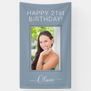 Stoffig Blauw Minimalistisch Modern Elegant Monogr Spandoek