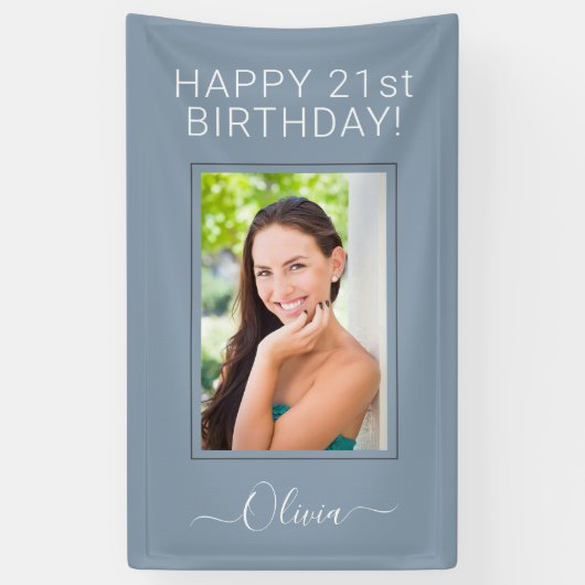 Stoffig Blauw Minimalistisch Modern Elegant Monogr Spandoek (Verticaal)