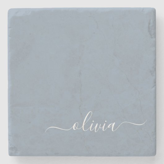Stoffig Blauw Minimalistisch Modern Elegant Monogr Stenen Onderzetter (Voorkant)
