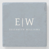 Stoffig Blauw Minimalistisch Modern Elegant Monogr Stenen Onderzetter (Voorkant)