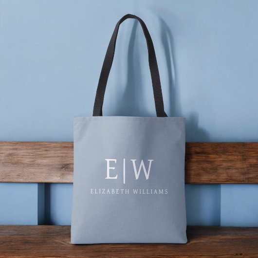 Stoffig Blauw Minimalistisch Modern Elegant Monogr Tote Bag