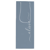Stoffig Blauw Minimalistisch Modern Elegant Monogr Wijn Cadeautas (Voorkant)