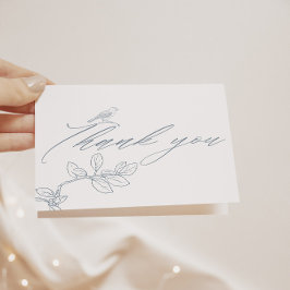 Stoffig Blauw Modern Bloemen Bruiloft Bedankkaart