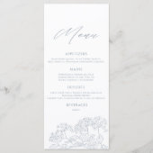 Stoffig Blauw Modern  Bloemen Bruiloft Menu (Voorkant)