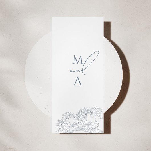 Stoffig Blauw Modern  Bloemen Bruiloft Menu