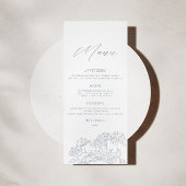 Stoffig Blauw Modern  Bloemen Bruiloft Menu