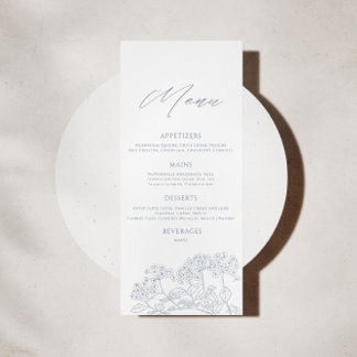 Stoffig Blauw Modern Bloemen Bruiloft Menu