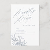 Stoffig Blauw  Modern Bloemen Bruiloft RSVP Informatiekaartje (Voorkant)