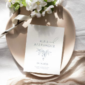 Stoffig Blauw  Modern Bloemen Bruiloft RSVP Informatiekaartje