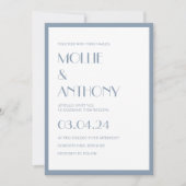 Stoffig Blauw Modern Deco Bruiloft Kaart (Voorkant)