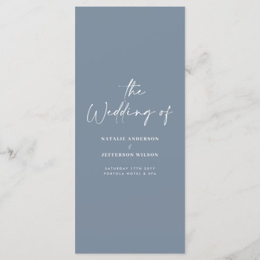 Stoffig blauw modern eenvoudig elegant script brui menu (Achterkant)