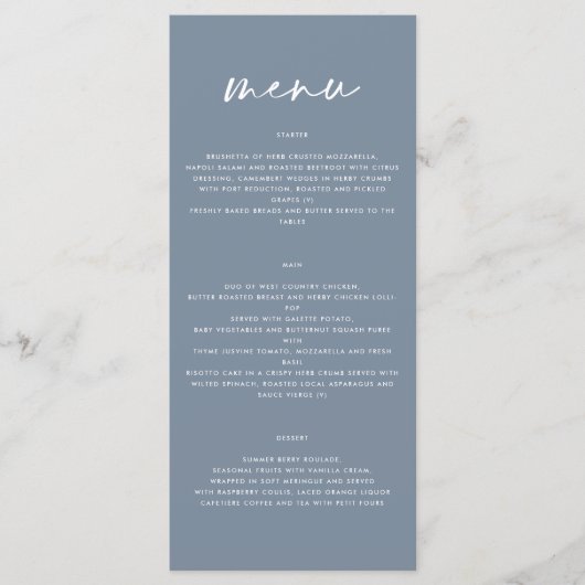 Stoffig blauw modern eenvoudig elegant script brui menu (Voorkant)