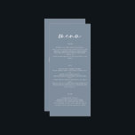 Stoffig blauw modern eenvoudig elegant script brui menu<br><div class="desc">Moderne eenvoudige elegante natuurlijke Dusty blauwe bruiloft menu. Modern schoon ontwerp. Script tekst.</div>