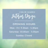 Stoffig Blauw Modern Elegant Business Openingstijd Raamsticker (Vel 3)