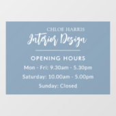 Stoffig Blauw Modern Elegant Business Openingstijd Raamsticker (Vel)