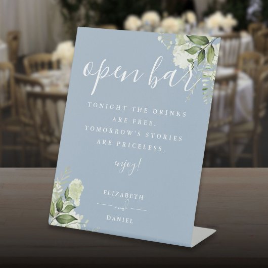 Stoffig Blauw Modern Elegant Groen Bloemen Open Ba Reclamebord Met Voetstuk