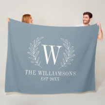 Stoffig Blauw Modern Laurel Blad Monogram