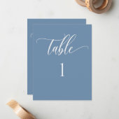 Stoffig Blauw Modern Minimalistisch Tafelnummer (Voorkant / Achterkant in situ)