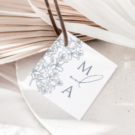 Stoffig Blauw Modern Monogram Bruiloft Bedankjes Labels