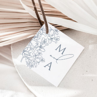 Stoffig Blauw Modern Monogram Bruiloft Bedankjes Labels