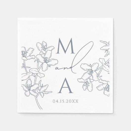 Stoffig Blauw Modern  Monogram Bruiloft Servet (Voorkant)