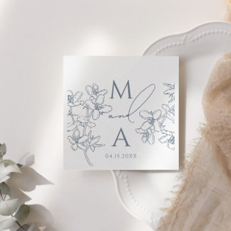 Stoffig Blauw Modern Monogram Bruiloft Servet