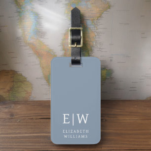 Stoffig Blauw Modern Monogram Minimalistisch Bagagelabel