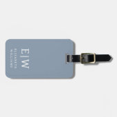 Stoffig Blauw Modern Monogram Minimalistisch Bagagelabel (Voorkant horizontaal)