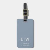 Stoffig Blauw Modern Monogram Minimalistisch Bagagelabel (Voorkant verticaal)
