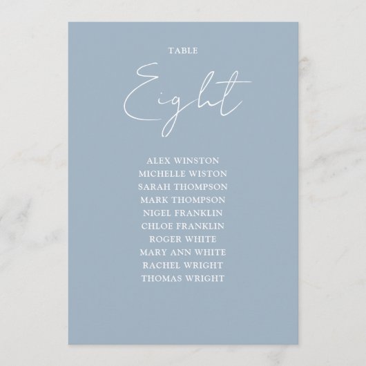 Stoffig Blauw Moderne Zitting Grafiek Tafelnummer (Voorkant)