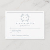  Stoffig Blauw Monogram Bruiloft RSVP Kaart (Voorkant)