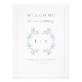 Stoffig Blauw Monogram Bruiloft Welkomstbord Foto Afdruk (Voorkant)