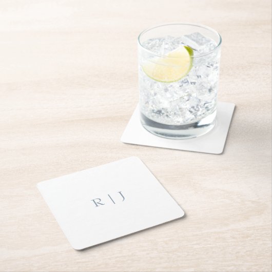 Stoffig Blauw Monogram Initialen Minimal Bruiloft Kartonnen Onderzetters (Insitu)