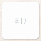 Stoffig Blauw Monogram Initialen Minimal Bruiloft Kartonnen Onderzetters (Voorkant)